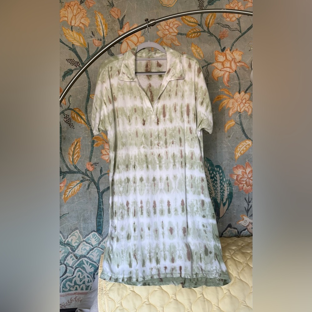 XCVI Tie Dye Soft Jersey Midi Dress Sage Green Boho Small